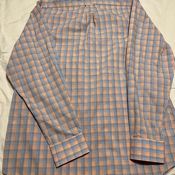 Izod Men's Button Up, Long Sleeve Blue and Orange Plaid Dress Shirt Size XLarge - Picture 9 of 10